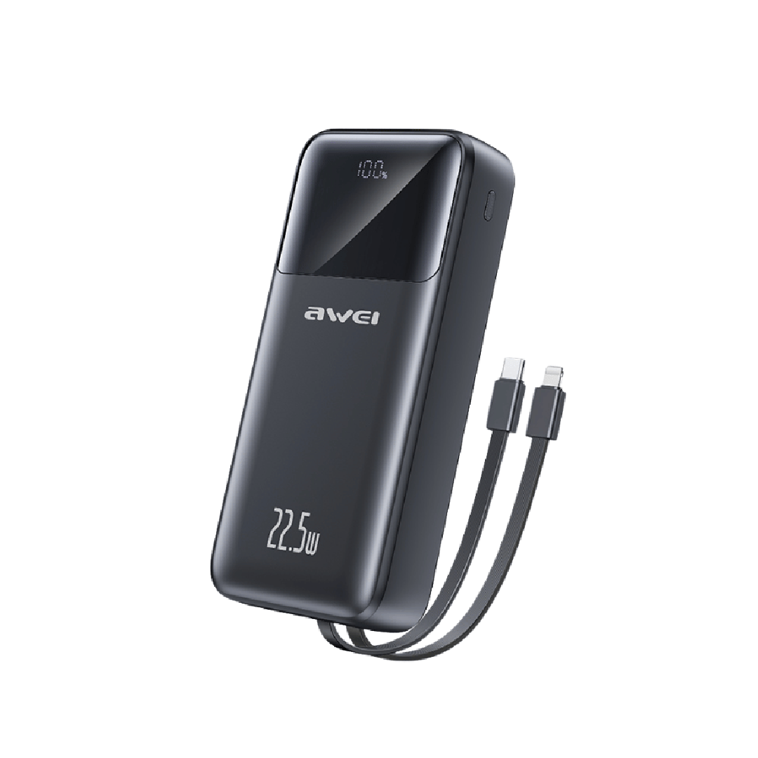 AWEI P107K 20000mAh PD22.5W Power Bank With Built-in Cable