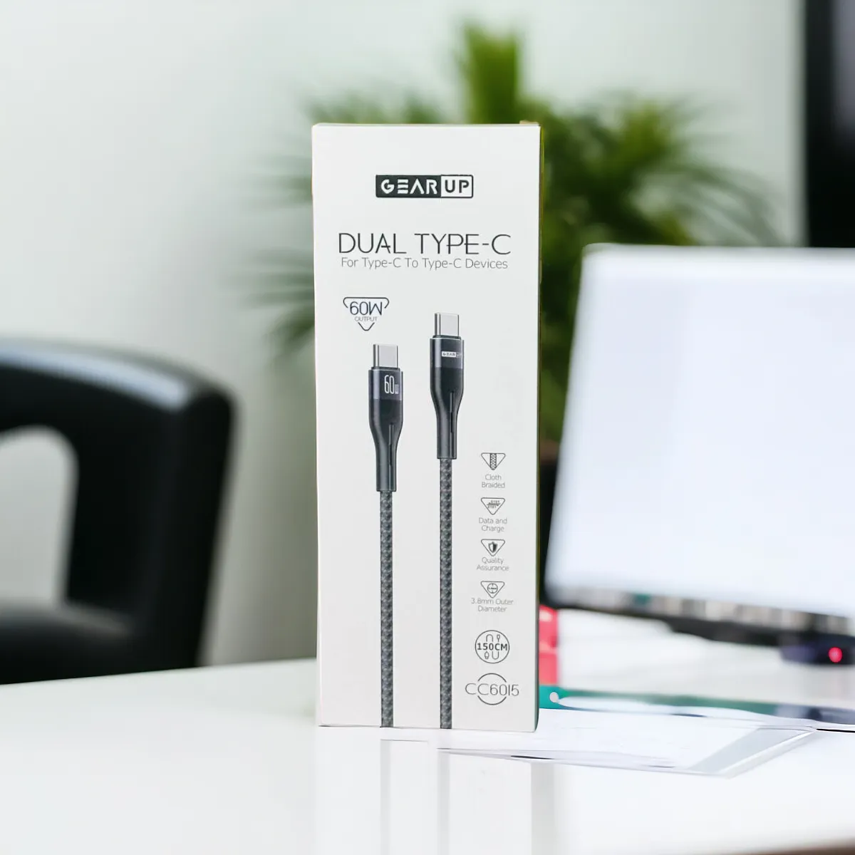 GearUP CC6015 Type-C to C 60W PD Fast Charging & Data Cable – 1.5m