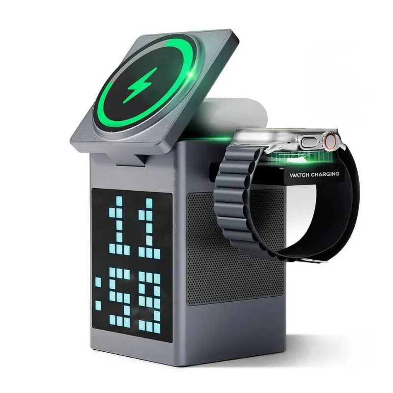 Valdus Pixel Dock 5-in-1 Wireless Charger with Speaker and Clock-001