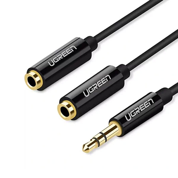 UGREEN AV134 3.5mm Male to 2 Female Audio Cable 20cm – Black